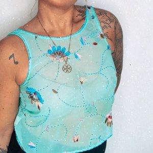 Beaded & embroidered Sheer Tank